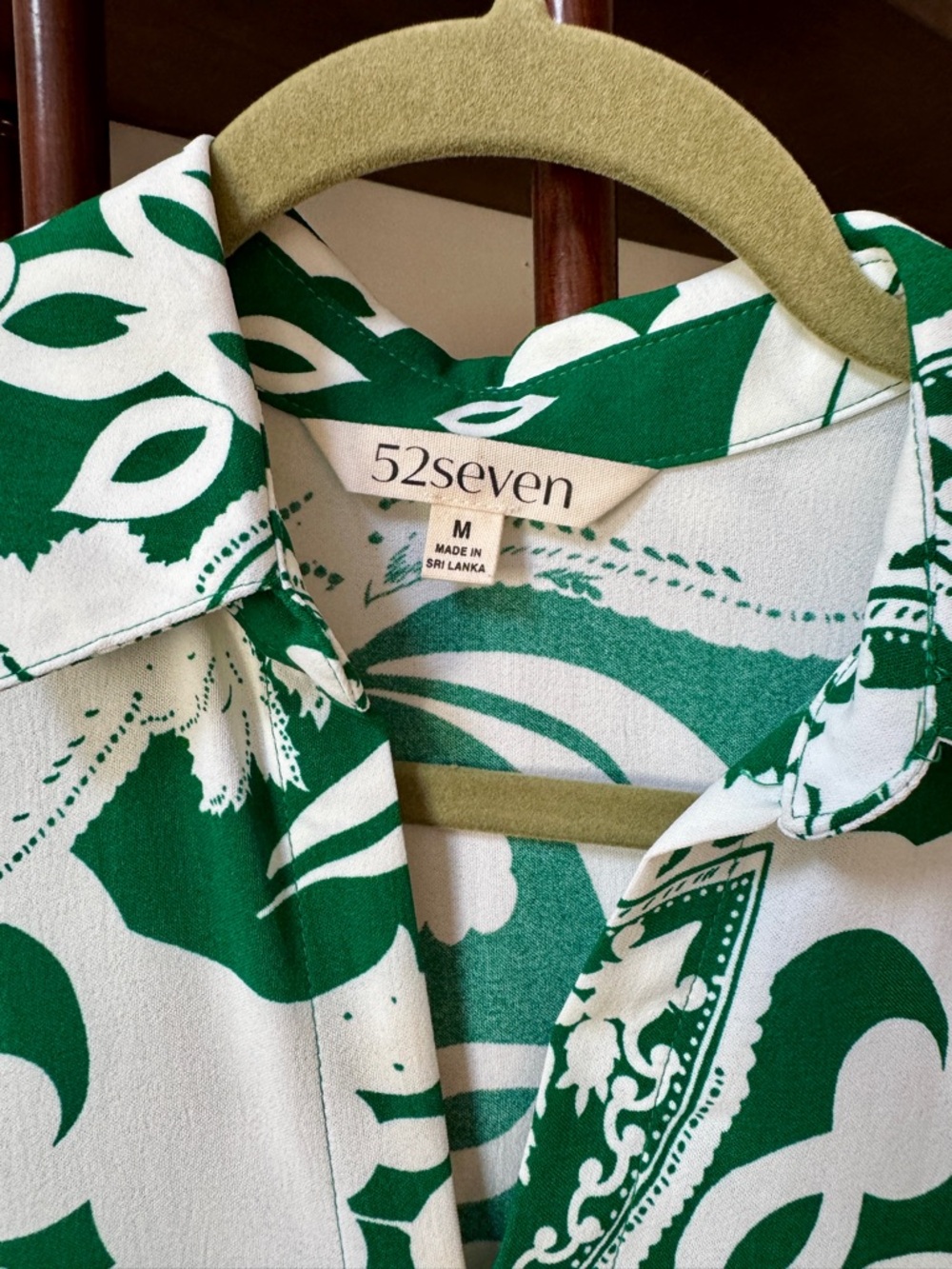 Green and White Printed Midi Shirt Dress - Picture 2 of 3